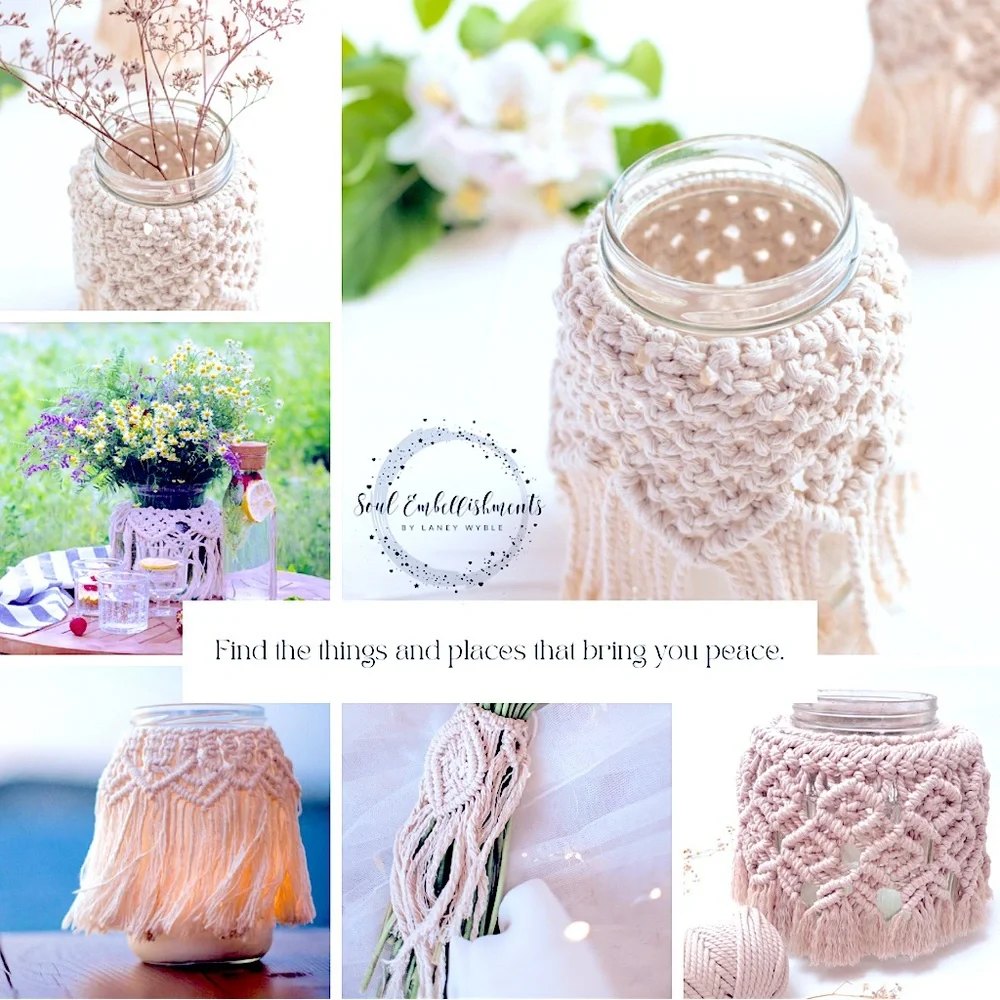 NEW: Macrame Hand Woven Glass Bottles, Mason Jars, Bottles, Vases (&/or) Jars